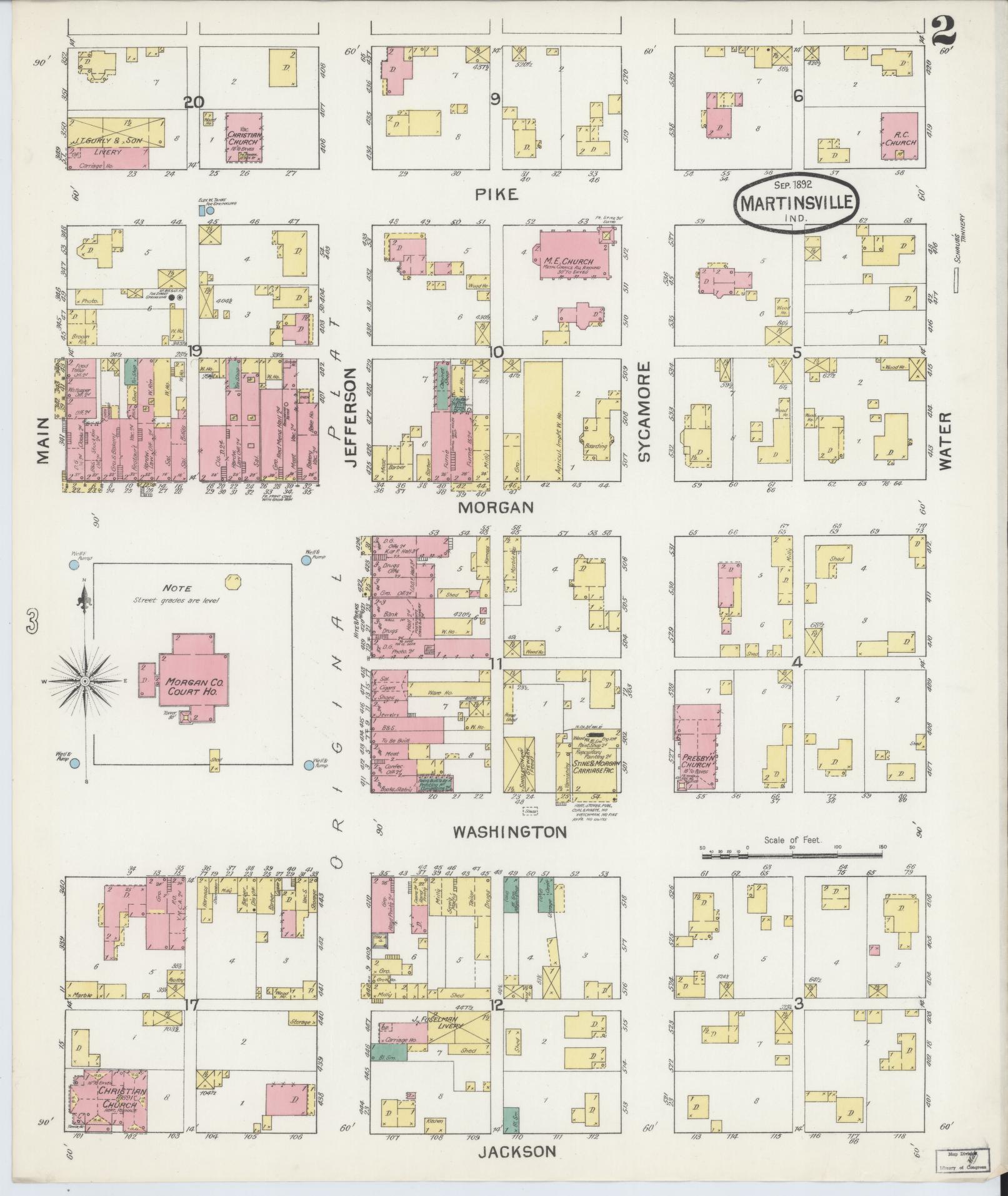 Sanborn Fire Insurance Map from Martinsville, Morgan County, Indiana (1892), Sheet #0002 - Complete Map Set gallery image, historic Sanborn map, vintage wall art, Indiana Indiana