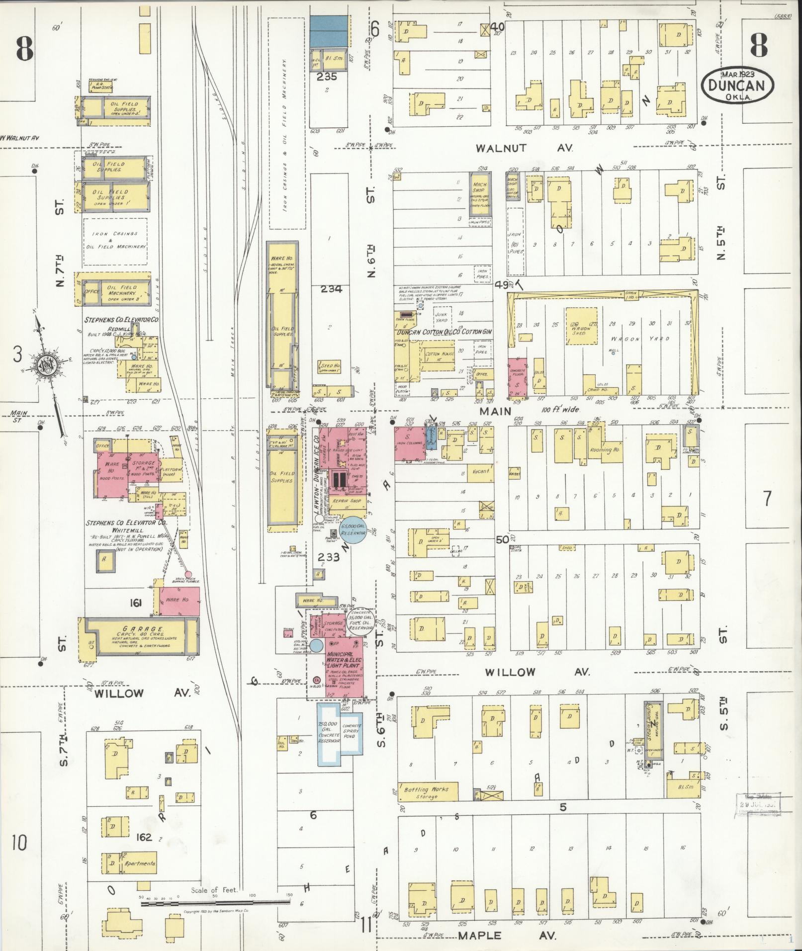 Sanborn Fire Insurance Map from Duncan, Stephens County, Oklahoma (1923), Sheet #0008 - Complete Map Set gallery image, historic Sanborn map, vintage wall art, Oklahoma Oklahoma