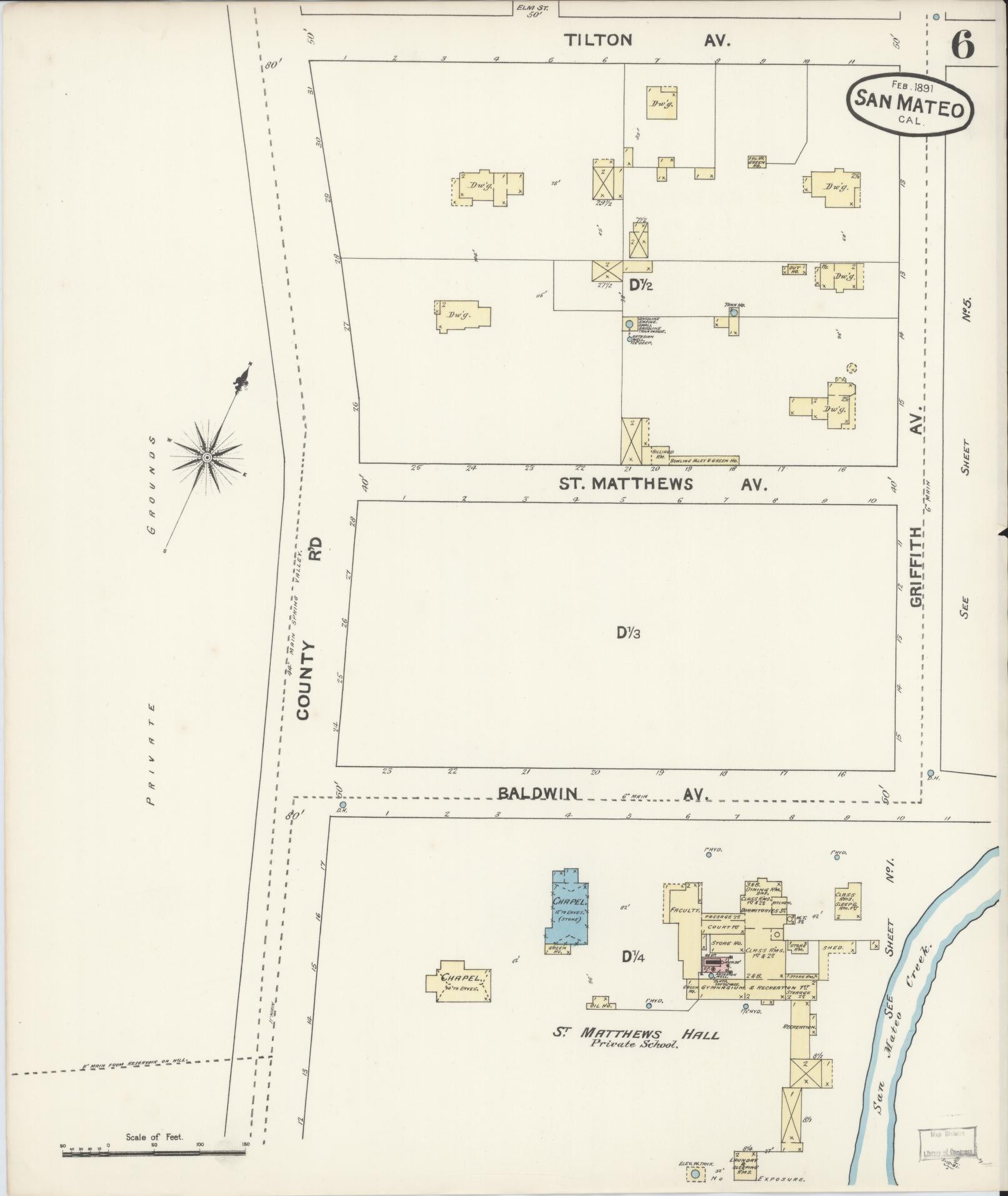 Sanborn Fire Insurance Map from San Mateo, San Mateo County, California (1891), Sheet #0006 - Complete Map Set gallery image, historic Sanborn map, vintage wall art, California California