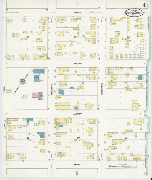 Sanborn Fire Insurance Map from Corpus Christi, Nueces County, Texas (1909), Sheet #0004 - Historic Sanborn Fire Insurance Map Print, vintage old map wall art, antique decor, genealogy gift, Texas Texas map