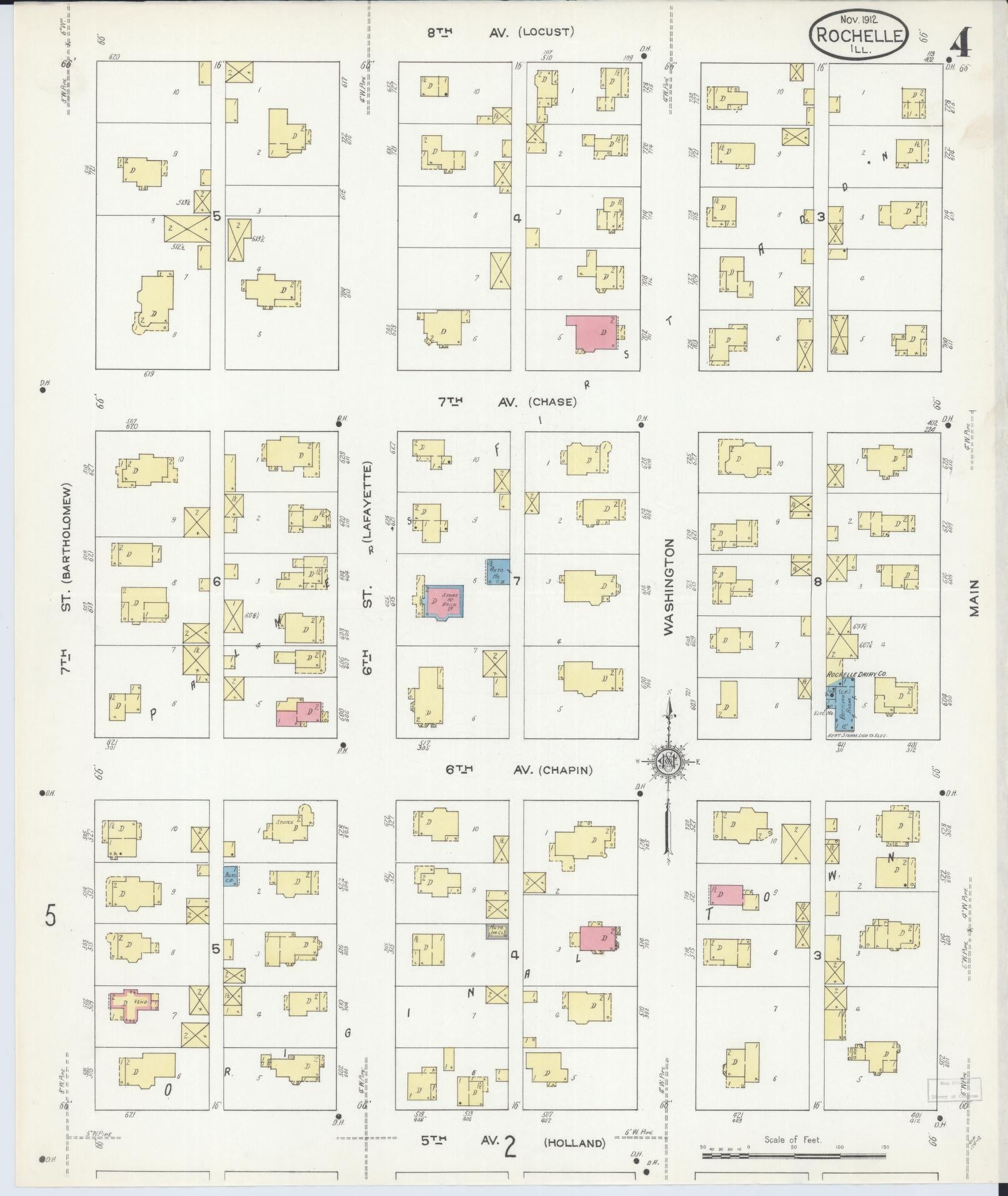 Sanborn Fire Insurance Map from Rochelle, Ogle County, Illinois (1912), Sheet #0004 - Historic Sanborn Fire Insurance Map Print, vintage old map wall art, antique decor, genealogy gift, Illinois Illinois map
