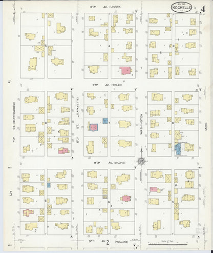 Sanborn Fire Insurance Map from Rochelle, Ogle County, Illinois (1912), Sheet #0004 - Historic Sanborn Fire Insurance Map Print, vintage old map wall art, antique decor, genealogy gift, Illinois Illinois map