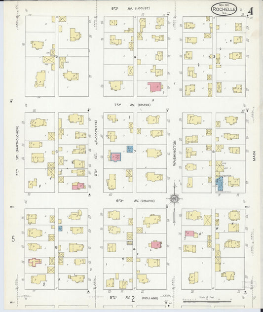 Sanborn Fire Insurance Map from Rochelle, Ogle County, Illinois (1912), Sheet #0004 - Historic Sanborn Fire Insurance Map Print, vintage old map wall art, antique decor, genealogy gift, Illinois Illinois map