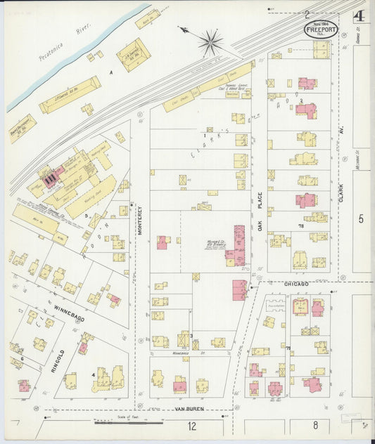 Sanborn Fire Insurance Map from Freeport, Stephenson County, Illinois (1904), Sheet #0004 - Historic Sanborn Fire Insurance Map Print, vintage old map wall art, antique decor, genealogy gift, Illinois Illinois map