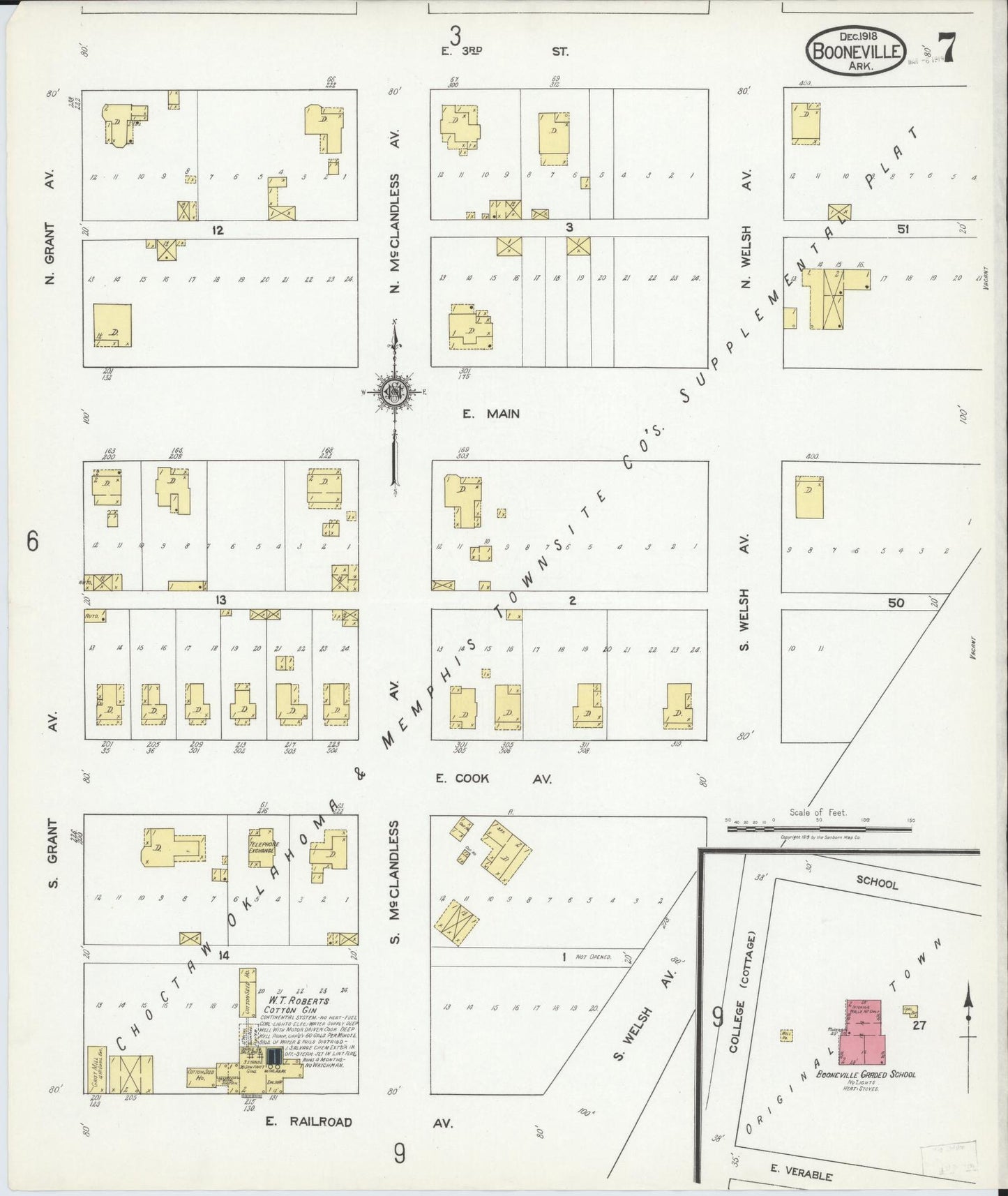 Sanborn Fire Insurance Map from Booneville, Logan County, Arkansas (1918), Sheet #0007 - Complete Map Set gallery image, historic Sanborn map, vintage wall art, Arkansas Arkansas