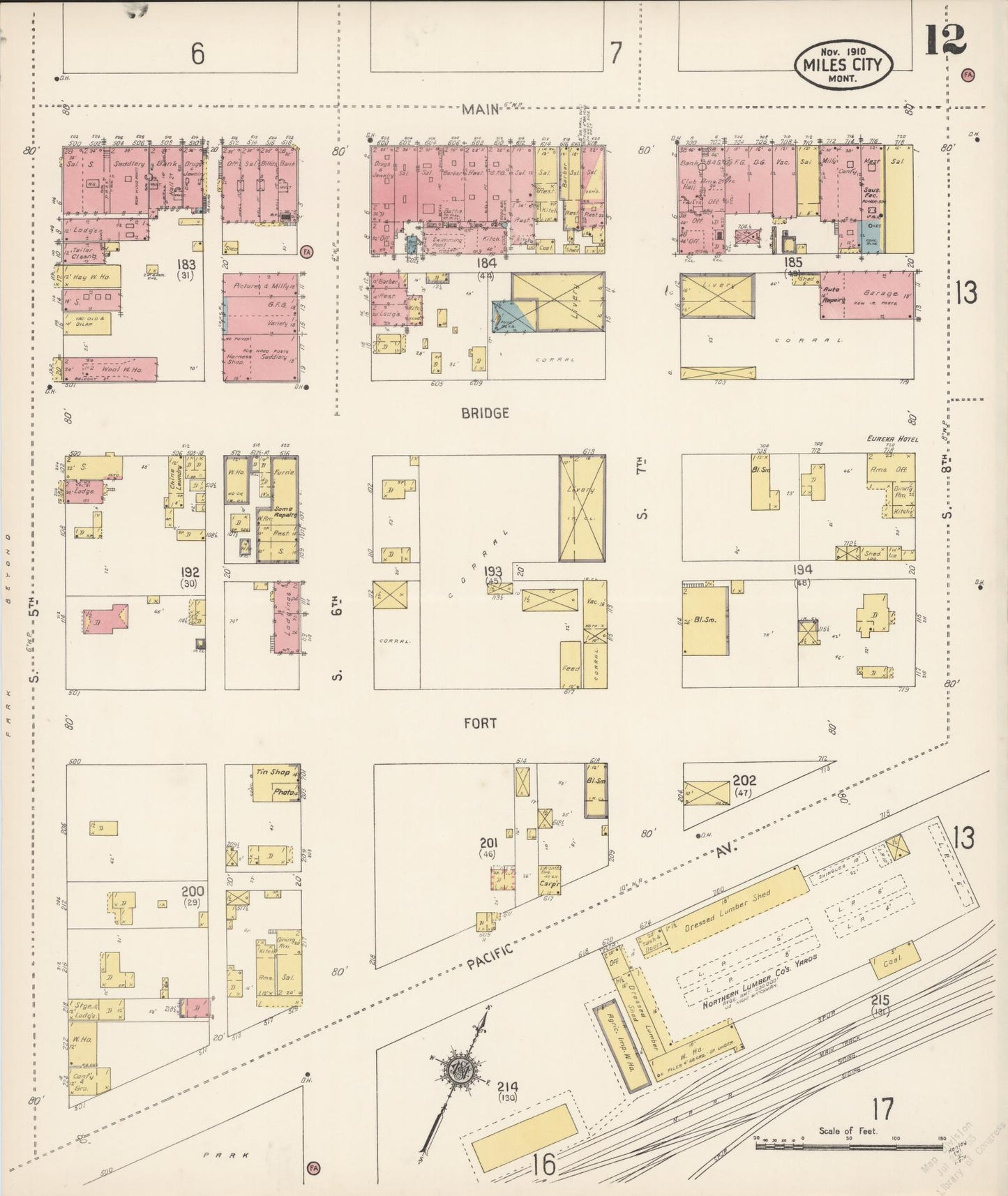 Sanborn Fire Insurance Map from Miles City, Custer County, Montana (1910), Sheet #0012 - Complete Map Set gallery image, historic Sanborn map, vintage wall art, Montana Montana