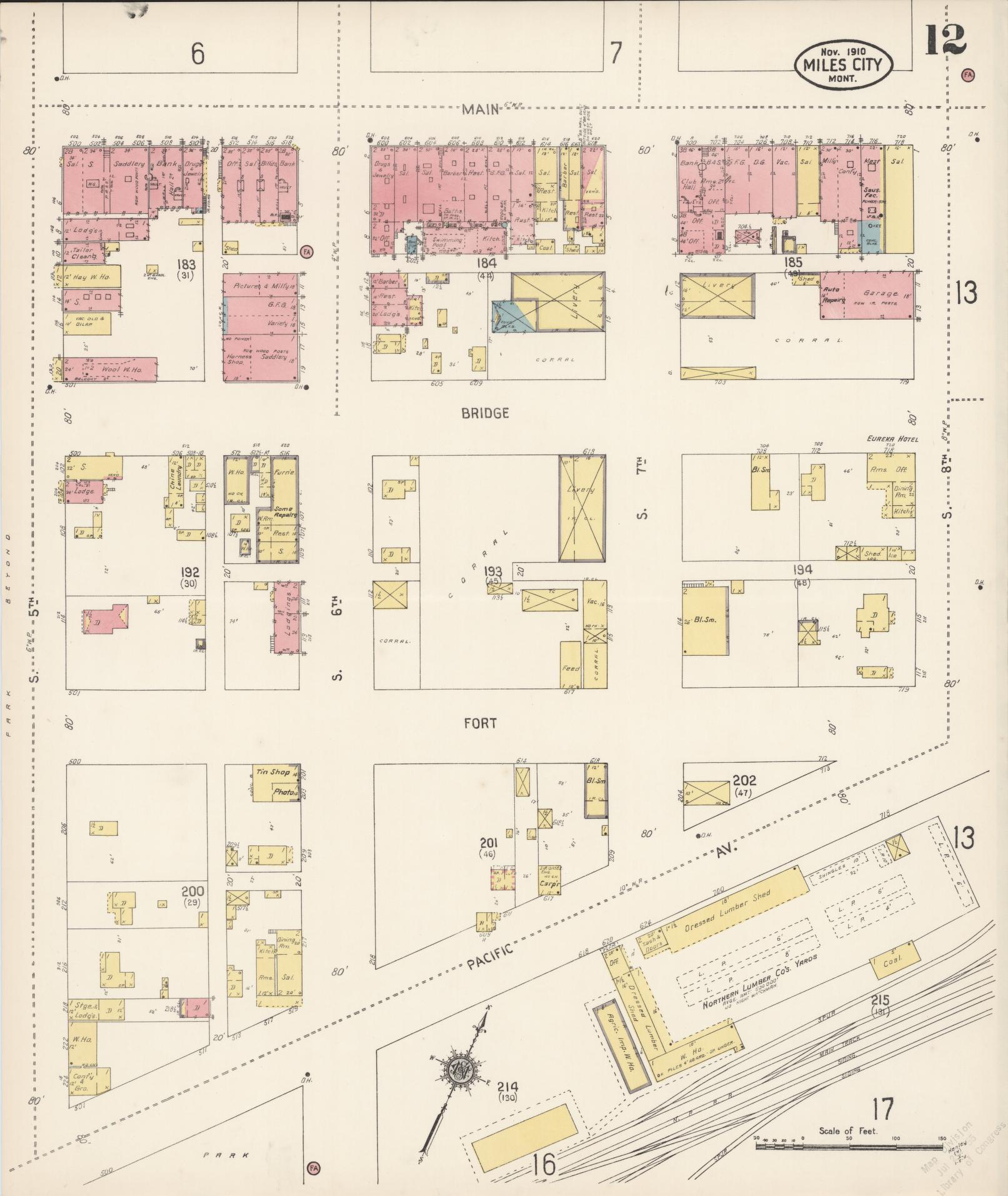 Sanborn Fire Insurance Map from Miles City, Custer County, Montana (1910), Sheet #0012 - Complete Map Set gallery image, historic Sanborn map, vintage wall art, Montana Montana
