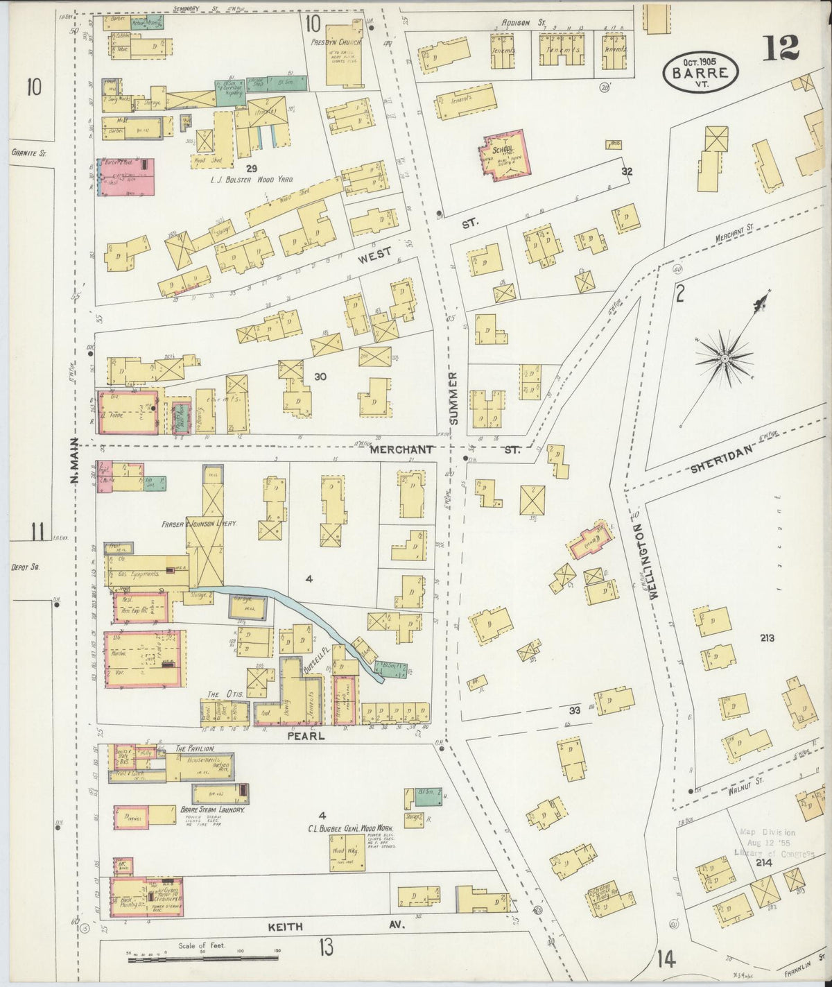 Sanborn Fire Insurance Map from Barre, Washington County, Vermont (1905), Sheet #0012 - Historic Sanborn Fire Insurance Map Print, vintage old map wall art, antique decor, genealogy gift, Vermont Vermont map