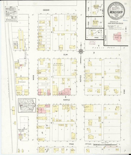 Sanborn Fire Insurance Map from Mondamin, Harrison County, Iowa (1914), Sheet #0001 - Historic Sanborn Fire Insurance Map Print, vintage old map wall art