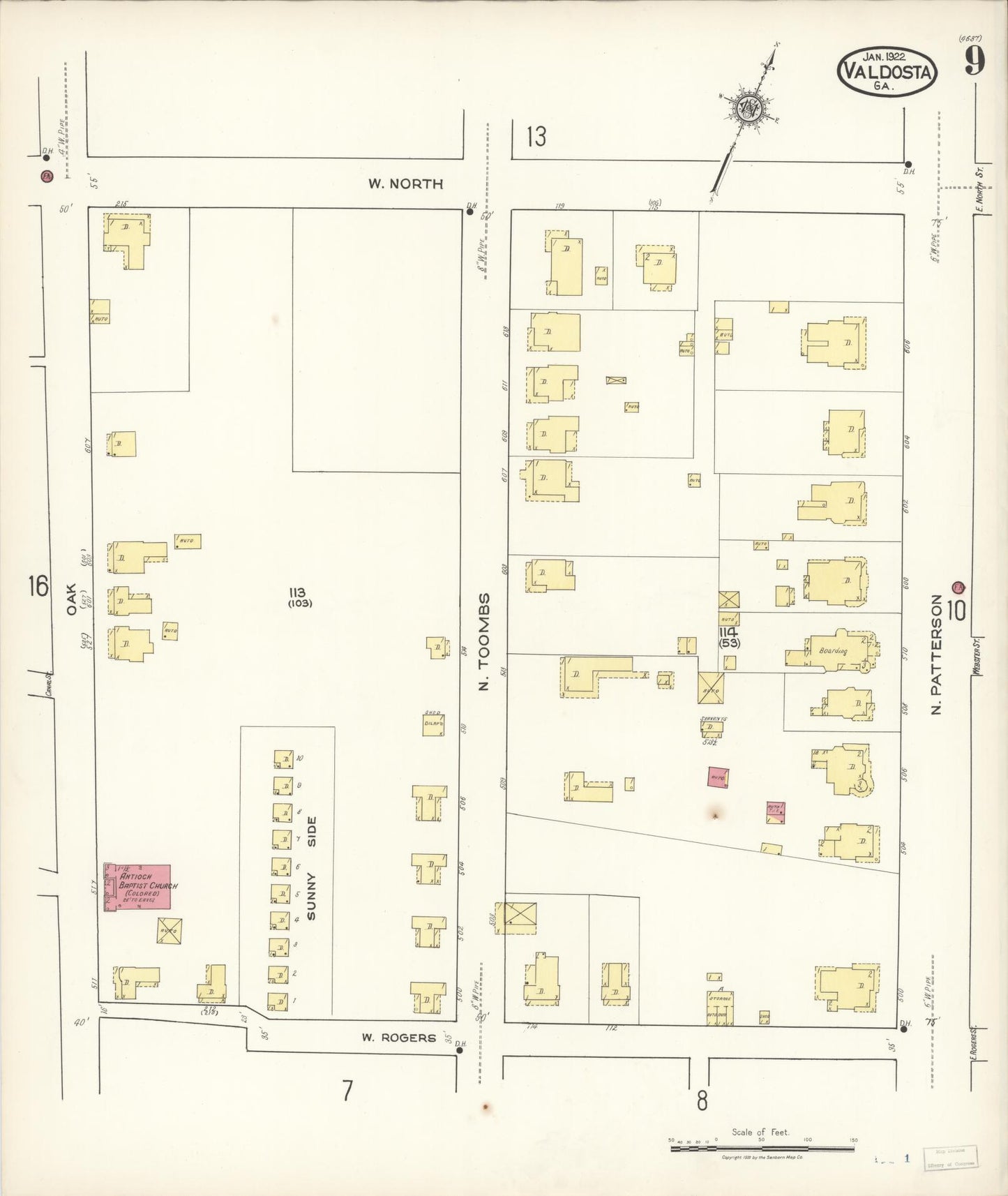 Sanborn Fire Insurance Map from Valdosta, Lowndes County, Georgia (1922), Sheet #0009 - Complete Map Set gallery image, historic Sanborn map, vintage wall art, Georgia Georgia