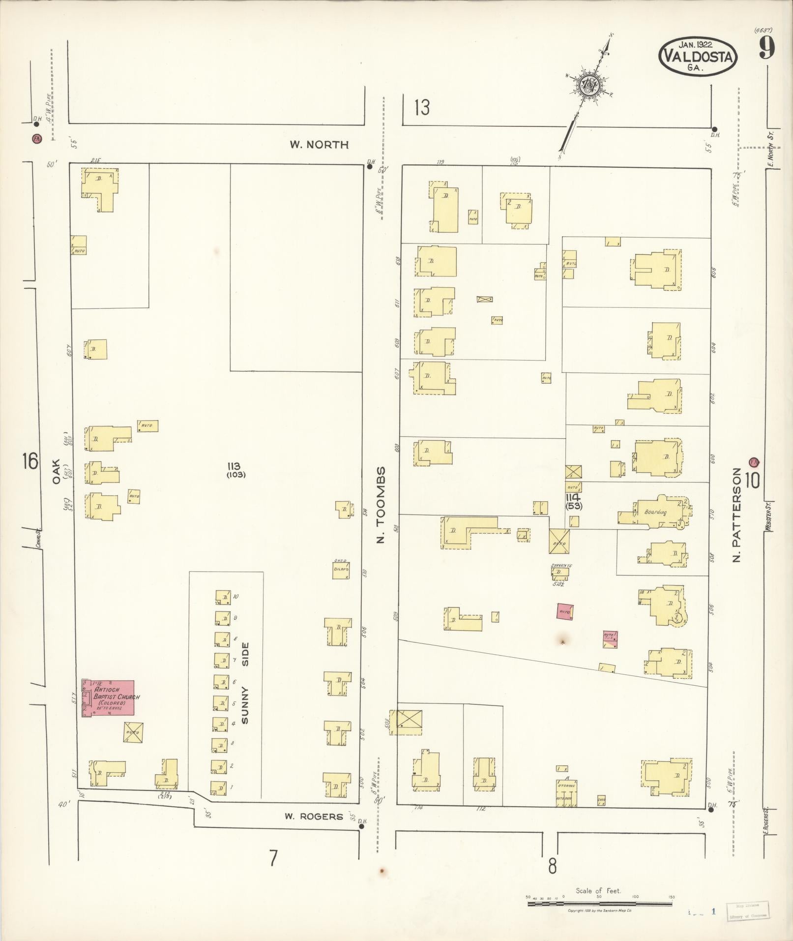 Sanborn Fire Insurance Map from Valdosta, Lowndes County, Georgia (1922), Sheet #0009 - Complete Map Set gallery image, historic Sanborn map, vintage wall art, Georgia Georgia
