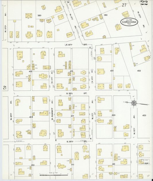 Sanborn Fire Insurance Map from Corsicana, Navarro County, Texas (1910), Sheet #0022 - Historic Sanborn Fire Insurance Map Print, vintage old map wall art, antique decor, genealogy gift, Texas Texas map