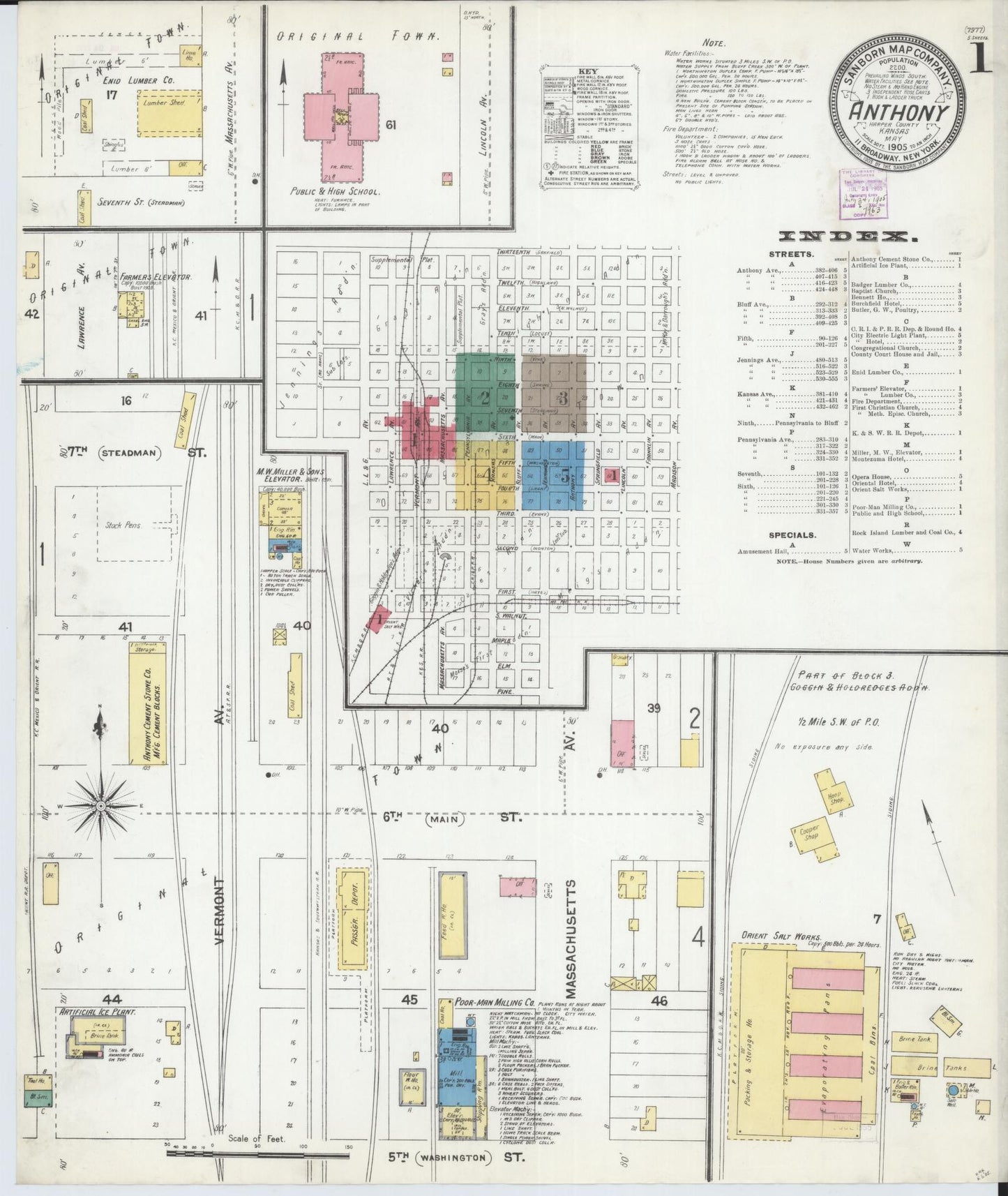 Sanborn Fire Insurance Map from Anthony, Harper County, Kansas (1905), Sheet #0001 - Complete Map Set gallery image, historic Sanborn map, vintage wall art, Kansas Kansas