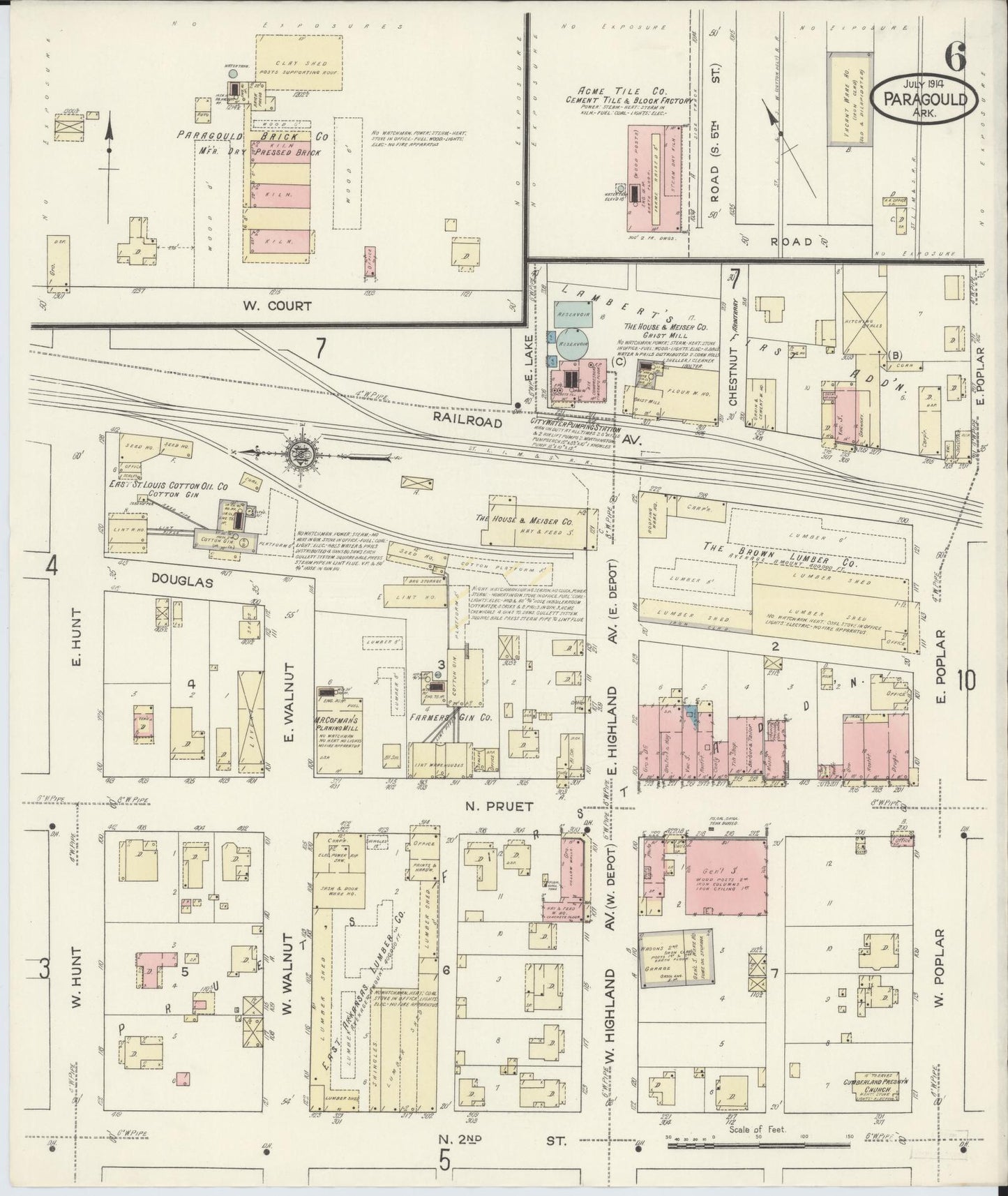 Sanborn Fire Insurance Map from Paragould, Greene County, Arkansas (1914), Sheet #0006 - Historic Sanborn Fire Insurance Map Print, vintage old map wall art, antique decor, genealogy gift, Arkansas Arkansas map