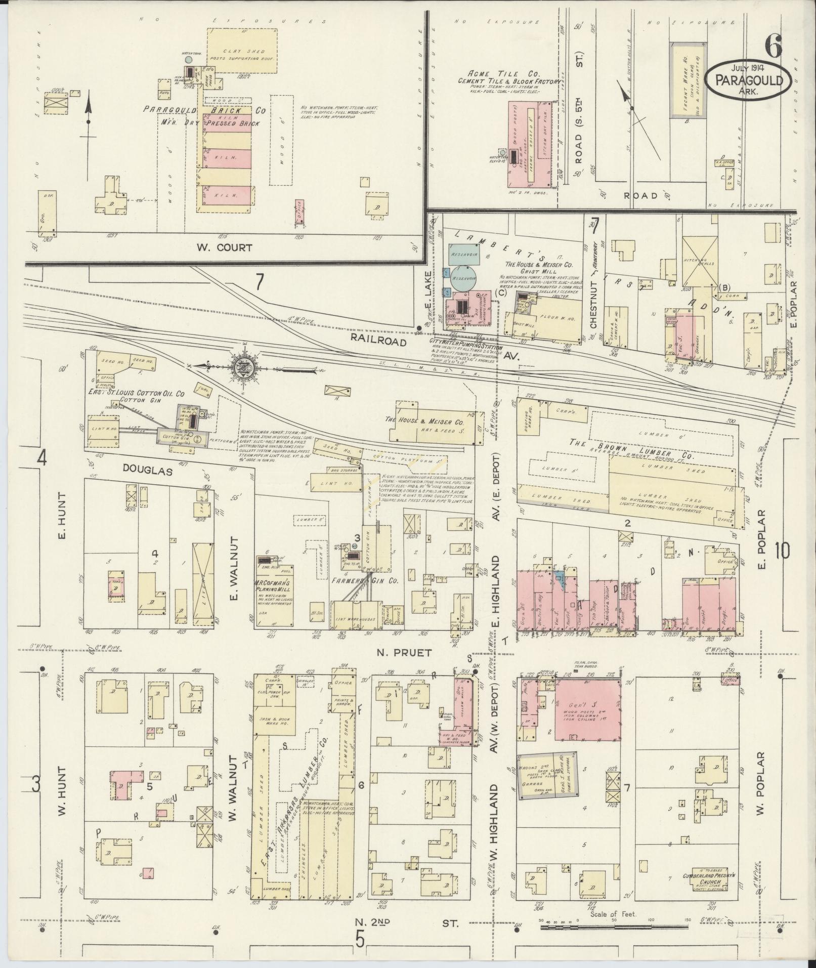 Sanborn Fire Insurance Map from Paragould, Greene County, Arkansas (1914), Sheet #0006 - Historic Sanborn Fire Insurance Map Print, vintage old map wall art, antique decor, genealogy gift, Arkansas Arkansas map