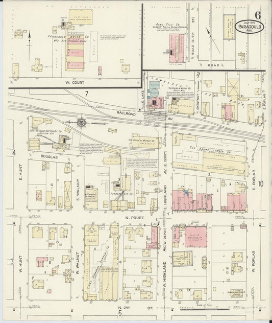 Sanborn Fire Insurance Map from Paragould, Greene County, Arkansas (1914), Sheet #0006 - Historic Sanborn Fire Insurance Map Print, vintage old map wall art, antique decor, genealogy gift, Arkansas Arkansas map