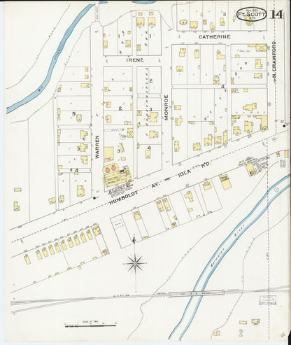 Sanborn Fire Insurance Map from Fort Scott, Bourbon County, Kansas (1893), Sheet #0014 - Complete Map Set gallery image, historic Sanborn map, vintage wall art, Kansas Kansas