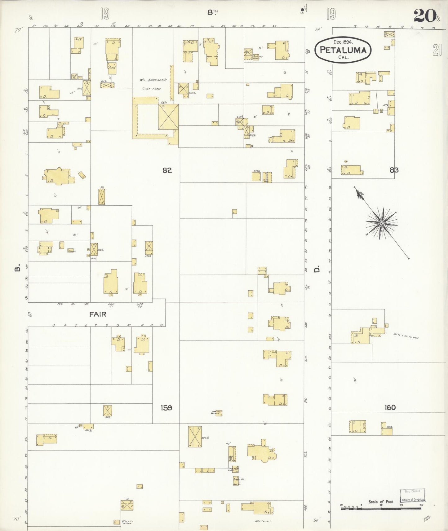 Sanborn Fire Insurance Map from Petaluma, Sonoma County, California (1894), Sheet #0020 - Complete Map Set gallery image, historic Sanborn map, vintage wall art, California California