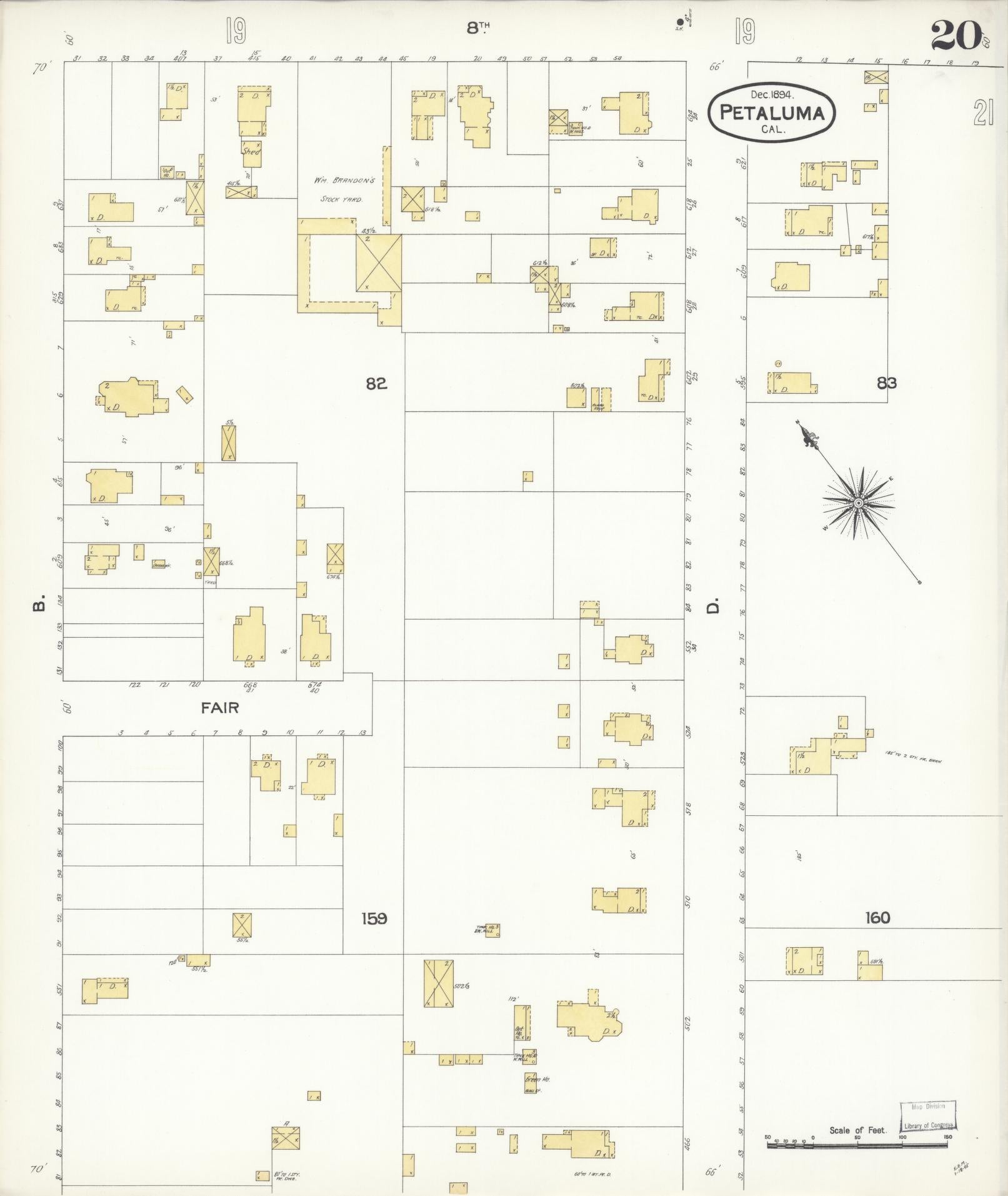 Sanborn Fire Insurance Map from Petaluma, Sonoma County, California (1894), Sheet #0020 - Complete Map Set gallery image, historic Sanborn map, vintage wall art, California California