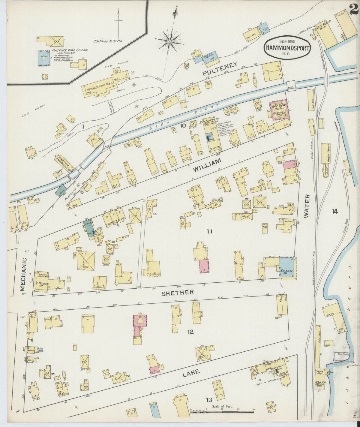 Sanborn Fire Insurance Map from Hammondsport, Steuben County, New York (1893), Sheet #0002 - Complete Map Set gallery image, historic Sanborn map, vintage wall art, New York New York