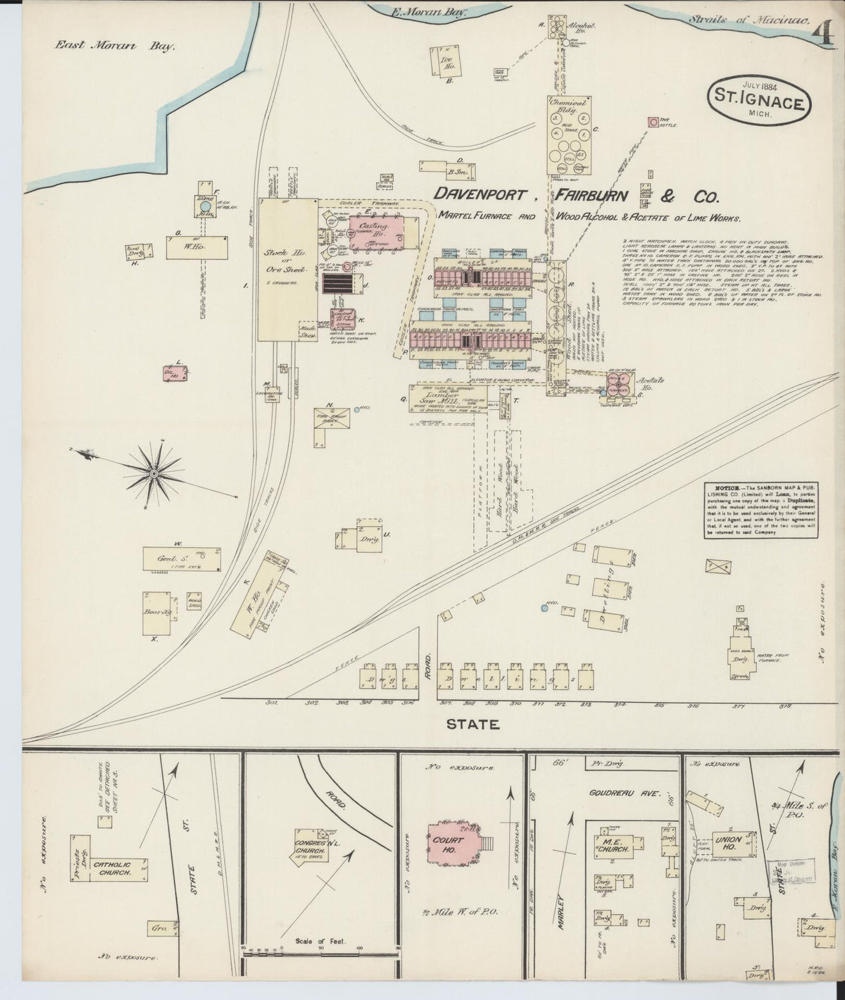 Sanborn Fire Insurance Map from Saint Ignace, Mackinac County, Michigan (1884), Sheet #0004 - Historic Sanborn Fire Insurance Map Print, vintage old map wall art, antique decor, genealogy gift, Michigan Michigan map