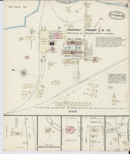 Sanborn Fire Insurance Map from Saint Ignace, Mackinac County, Michigan (1884), Sheet #0004 - Historic Sanborn Fire Insurance Map Print, vintage old map wall art, antique decor, genealogy gift, Michigan Michigan map