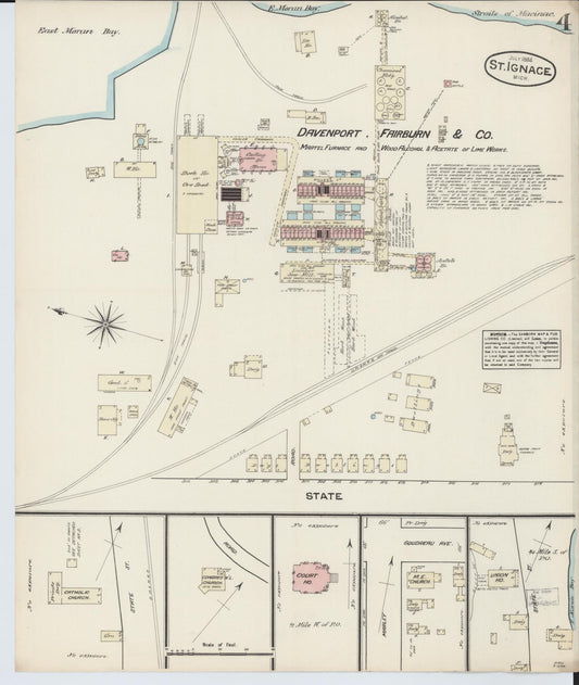 Sanborn Fire Insurance Map from Saint Ignace, Mackinac County, Michigan (1884), Sheet #0004 - Historic Sanborn Fire Insurance Map Print, vintage old map wall art, antique decor, genealogy gift, Michigan Michigan map