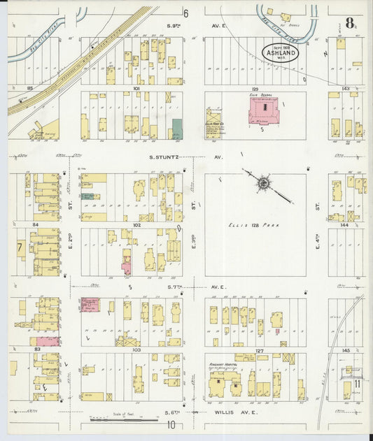 Sanborn Fire Insurance Map from Ashland, Ashland County, Wisconsin (1909), Sheet #0008 - Historic Sanborn Fire Insurance Map Print, vintage old map wall art, antique decor, genealogy gift, Wisconsin Wisconsin map