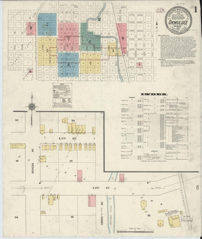 Sanborn Fire Insurance Map from Okmulgee, Okmulgee County, Oklahoma (1911), Sheet #0001 - Complete Map Set gallery image, historic Sanborn map, vintage wall art, Oklahoma Oklahoma
