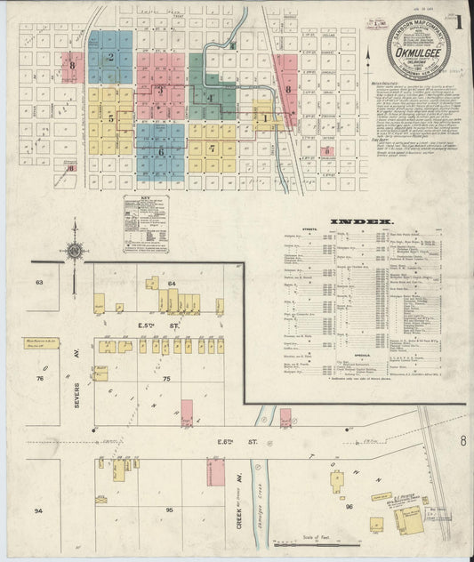 Sanborn Fire Insurance Map from Okmulgee, Okmulgee County, Oklahoma (1911), Sheet #0001 - Complete Map Set gallery image, historic Sanborn map, vintage wall art, Oklahoma Oklahoma