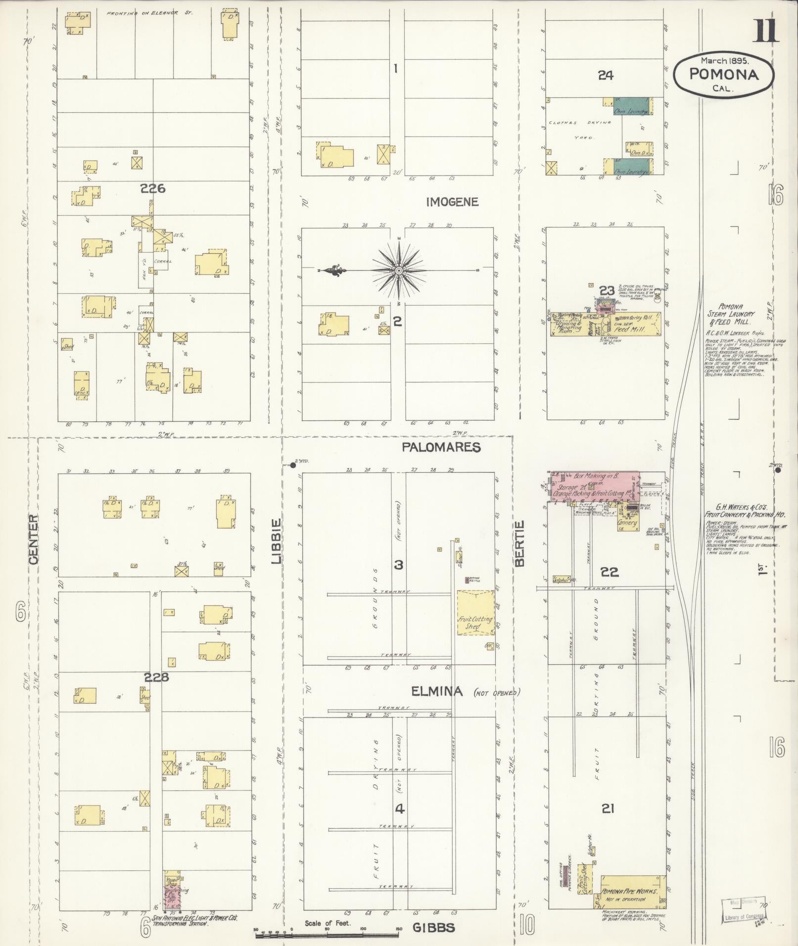 Sanborn Fire Insurance Map from Pomona, Los Angeles County, California (1895), Sheet #0011 - Complete Map Set gallery image, historic Sanborn map, vintage wall art, California California