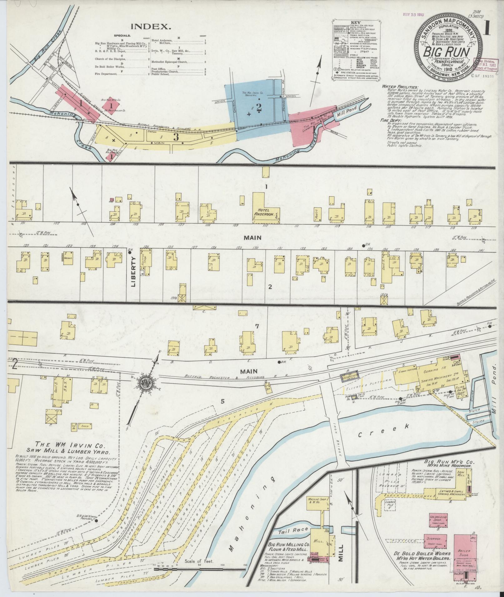 Sanborn Fire Insurance Map from Big Run, Jefferson County, Pennsylvania (1910), Sheet #0001 - Historic Sanborn Fire Insurance Map Print, vintage old map wall art, antique decor, genealogy gift, Pennsylvania Pennsylvania map