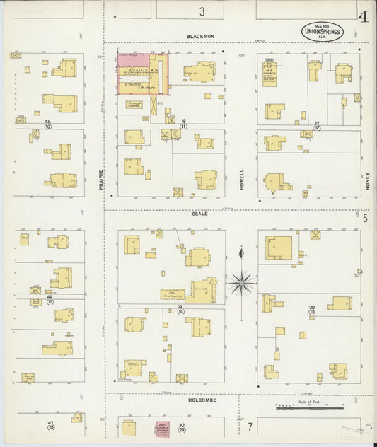 Sanborn Fire Insurance Map from Union Springs, Bullock County, Alabama (1903), Sheet #0004 - Historic Sanborn Fire Insurance Map Print, vintage old map wall art, antique decor, genealogy gift, Alabama Alabama map