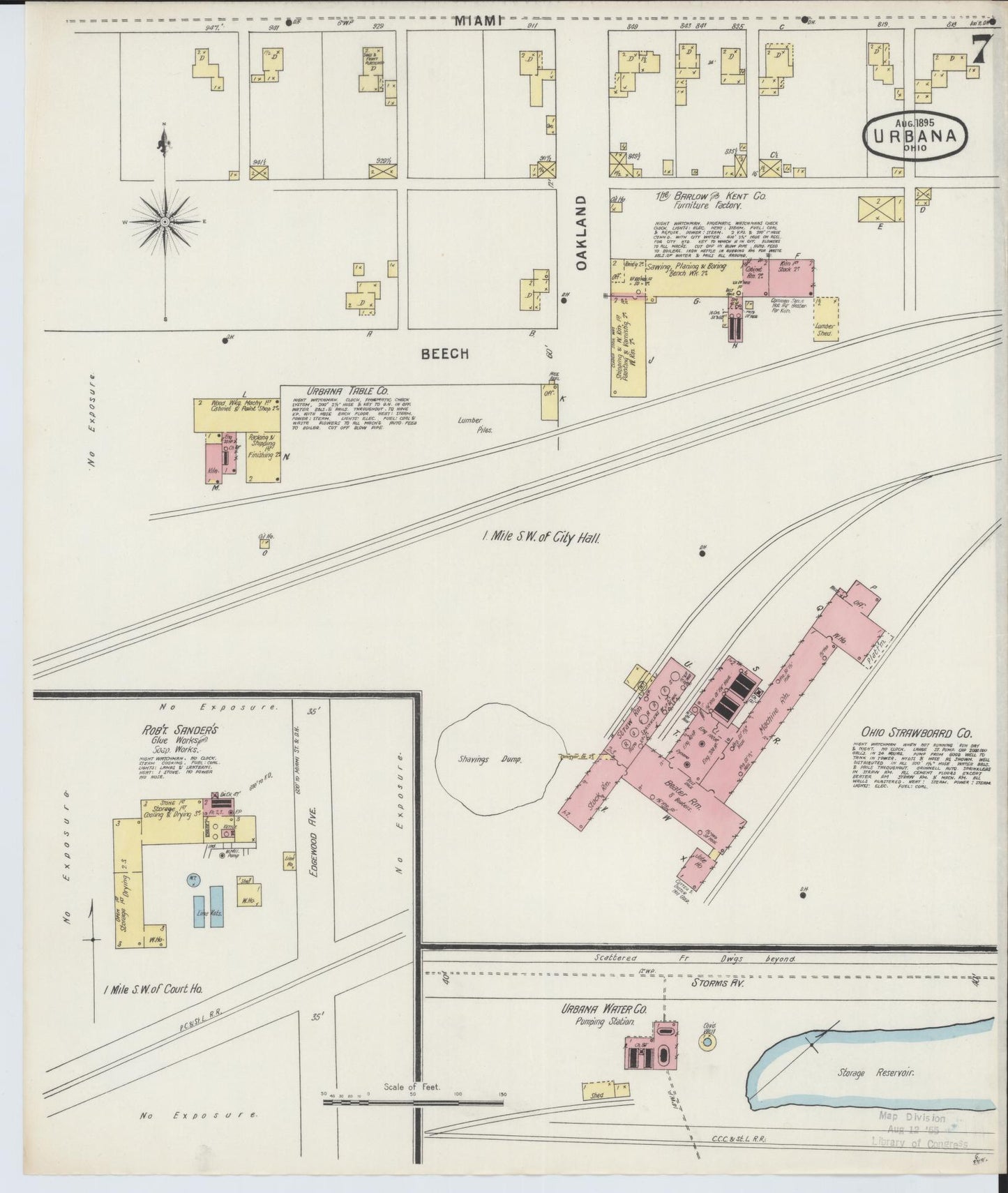 Sanborn Fire Insurance Map from Urbana, Champaign County, Ohio (1895), Sheet #0007 - Historic Sanborn Fire Insurance Map Print, vintage old map wall art, antique decor, genealogy gift, Ohio Ohio map
