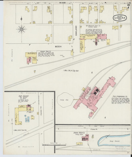 Sanborn Fire Insurance Map from Urbana, Champaign County, Ohio (1895), Sheet #0007 - Historic Sanborn Fire Insurance Map Print, vintage old map wall art, antique decor, genealogy gift, Ohio Ohio map