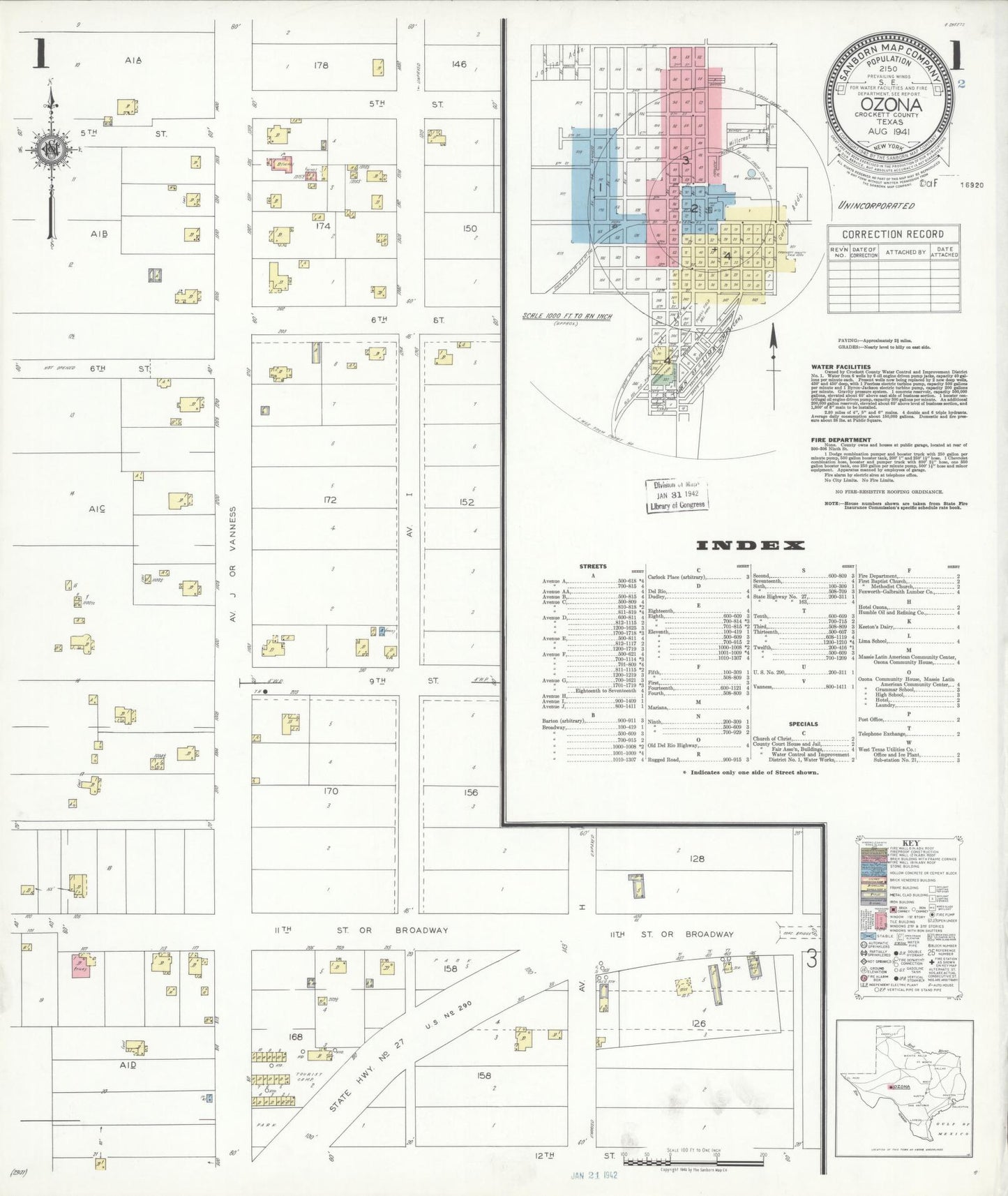 Sanborn Fire Insurance Map from Ozona, Crockett County, Texas. (1941) – Historic Sanborn Fire Insurance Map Print