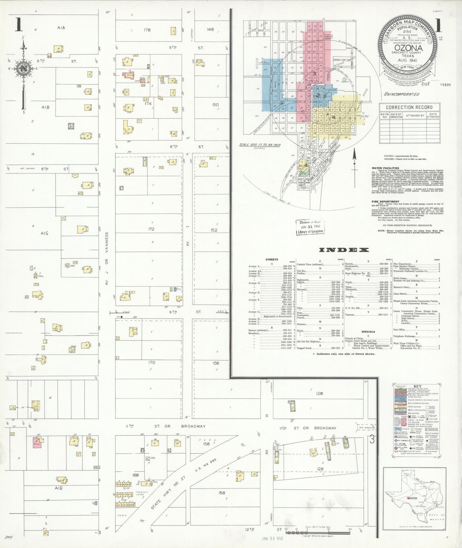Sanborn Fire Insurance Map from Ozona, Crockett County, Texas. (1941) – Historic Sanborn Fire Insurance Map Print