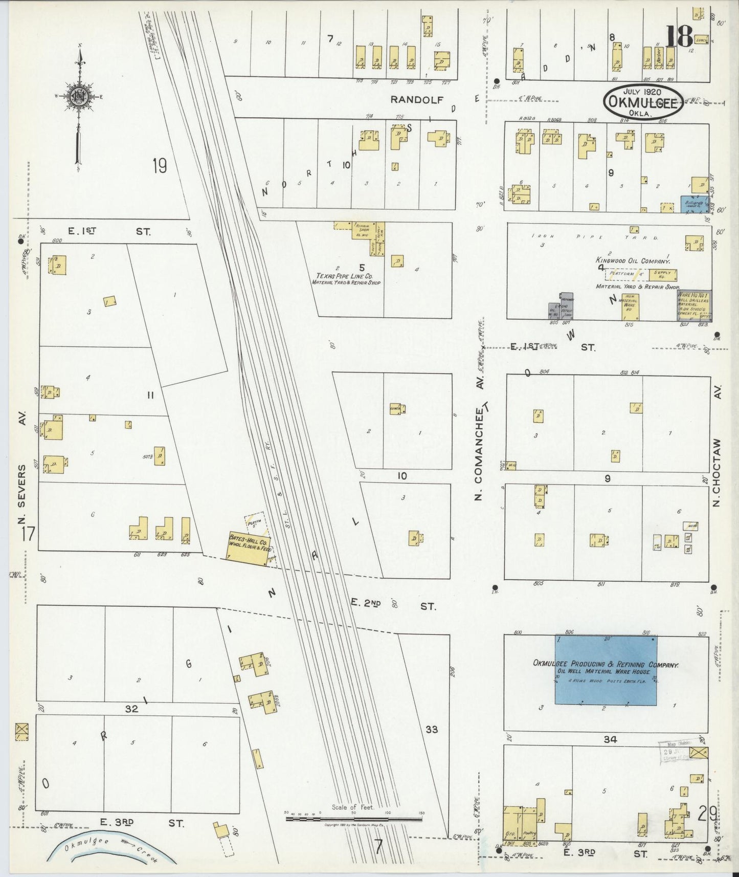 Sanborn Fire Insurance Map from Okmulgee, Okmulgee County, Oklahoma (1920), Sheet #0018 - Complete Map Set gallery image, historic Sanborn map, vintage wall art, Oklahoma Oklahoma