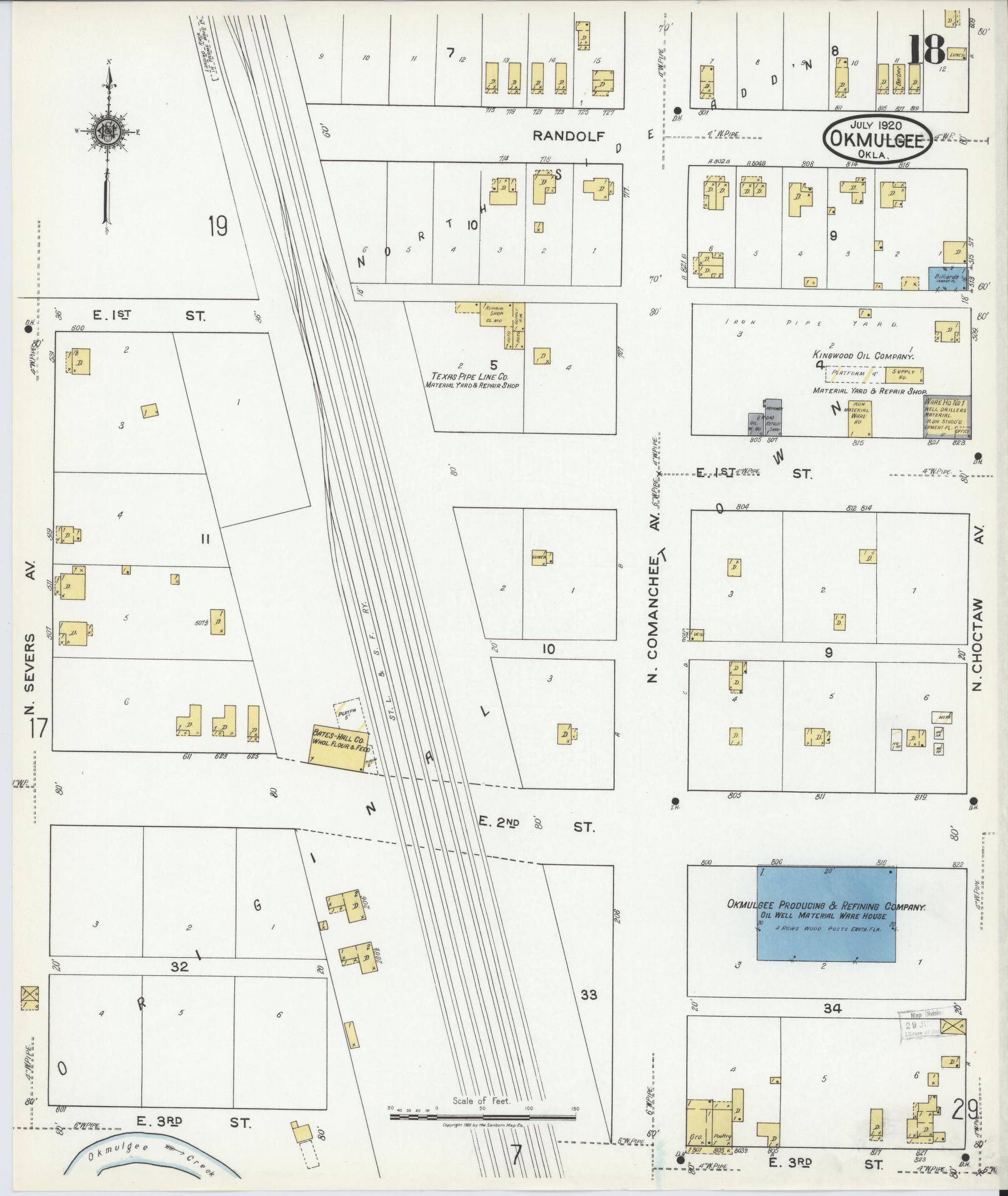 Sanborn Fire Insurance Map from Okmulgee, Okmulgee County, Oklahoma (1920), Sheet #0018 - Complete Map Set gallery image, historic Sanborn map, vintage wall art, Oklahoma Oklahoma