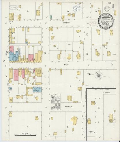 Sanborn Fire Insurance Map from Tulsa, Tulsa County, Oklahoma (1898), Sheet #0001 - Complete Map Set gallery image, historic Sanborn map, vintage wall art, Oklahoma Oklahoma