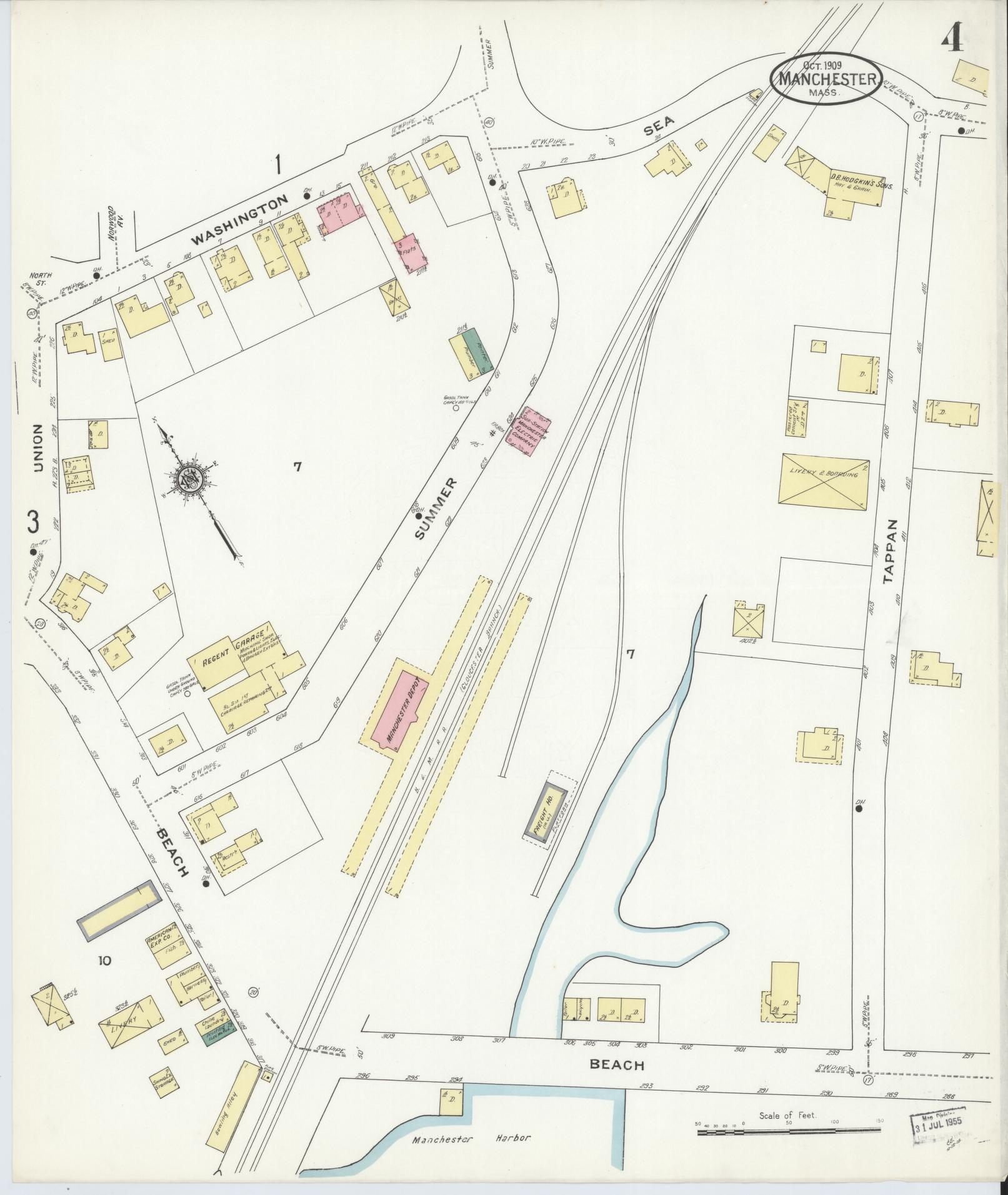 Sanborn Fire Insurance Map from Manchester, Essex County, Massachusetts (1909), Sheet #0004 - Complete Map Set gallery image, historic Sanborn map, vintage wall art, Massachusetts Massachusetts