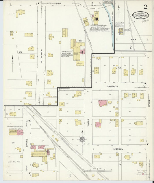 Sanborn Fire Insurance Map from Loudonville, Ashland County, Ohio (1913), Sheet #0002 - Historic Sanborn Fire Insurance Map Print, vintage old map wall art, antique decor, genealogy gift, Ohio Ohio map