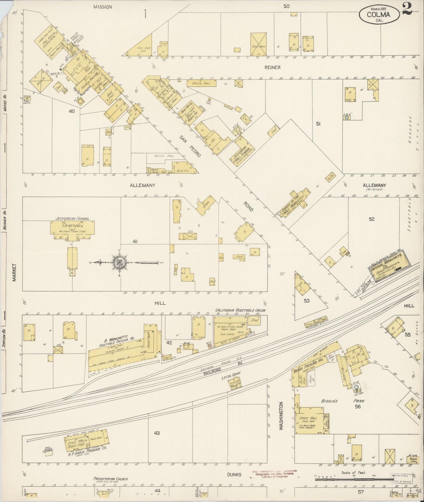 Sanborn Fire Insurance Map from Colma, San Mateo County, California (1915), Sheet #0002 - Historic Sanborn Fire Insurance Map Print, vintage old map wall art, antique decor, genealogy gift, California California map