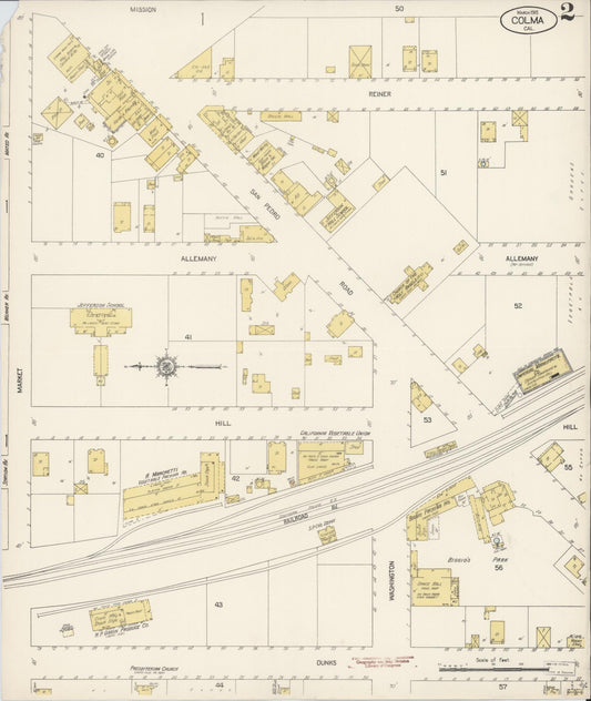 Sanborn Fire Insurance Map from Colma, San Mateo County, California (1915), Sheet #0002 - Historic Sanborn Fire Insurance Map Print, vintage old map wall art, antique decor, genealogy gift, California California map