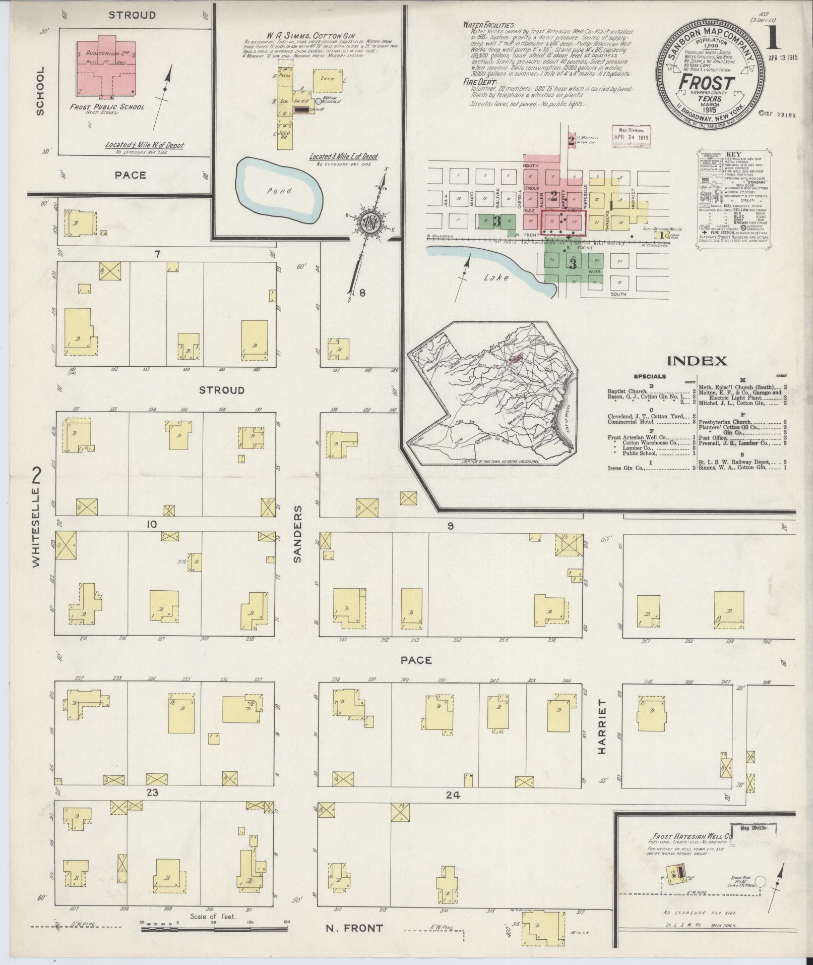 Sanborn Fire Insurance Map from Frost, Navarro County, Texas. (1915) – Historic Sanborn Fire Insurance Map Print