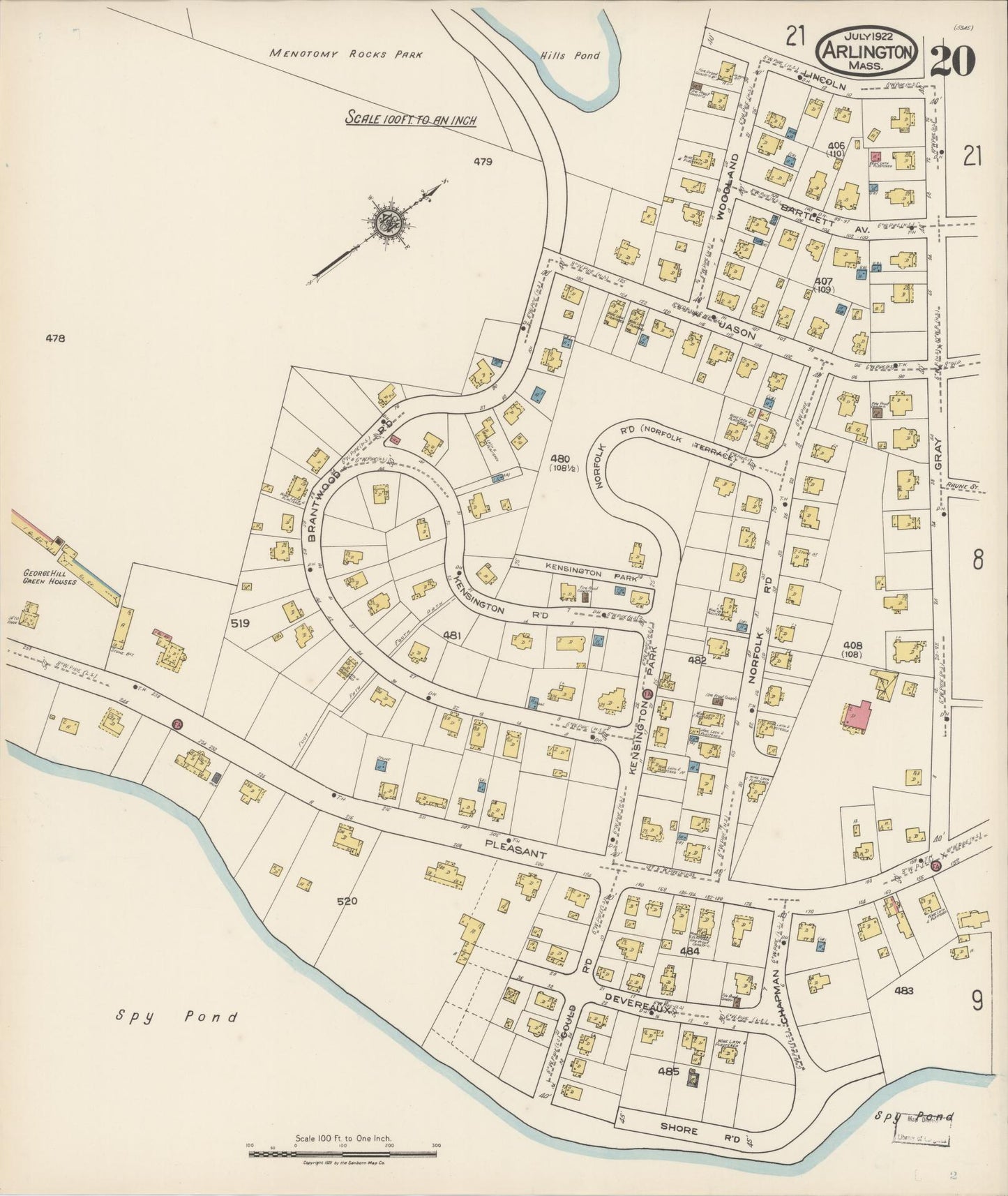 Sanborn Fire Insurance Map from Arlington, Middlesex County, Massachusetts (1922), Sheet #0020 - Complete Map Set gallery image, historic Sanborn map, vintage wall art, Massachusetts Massachusetts
