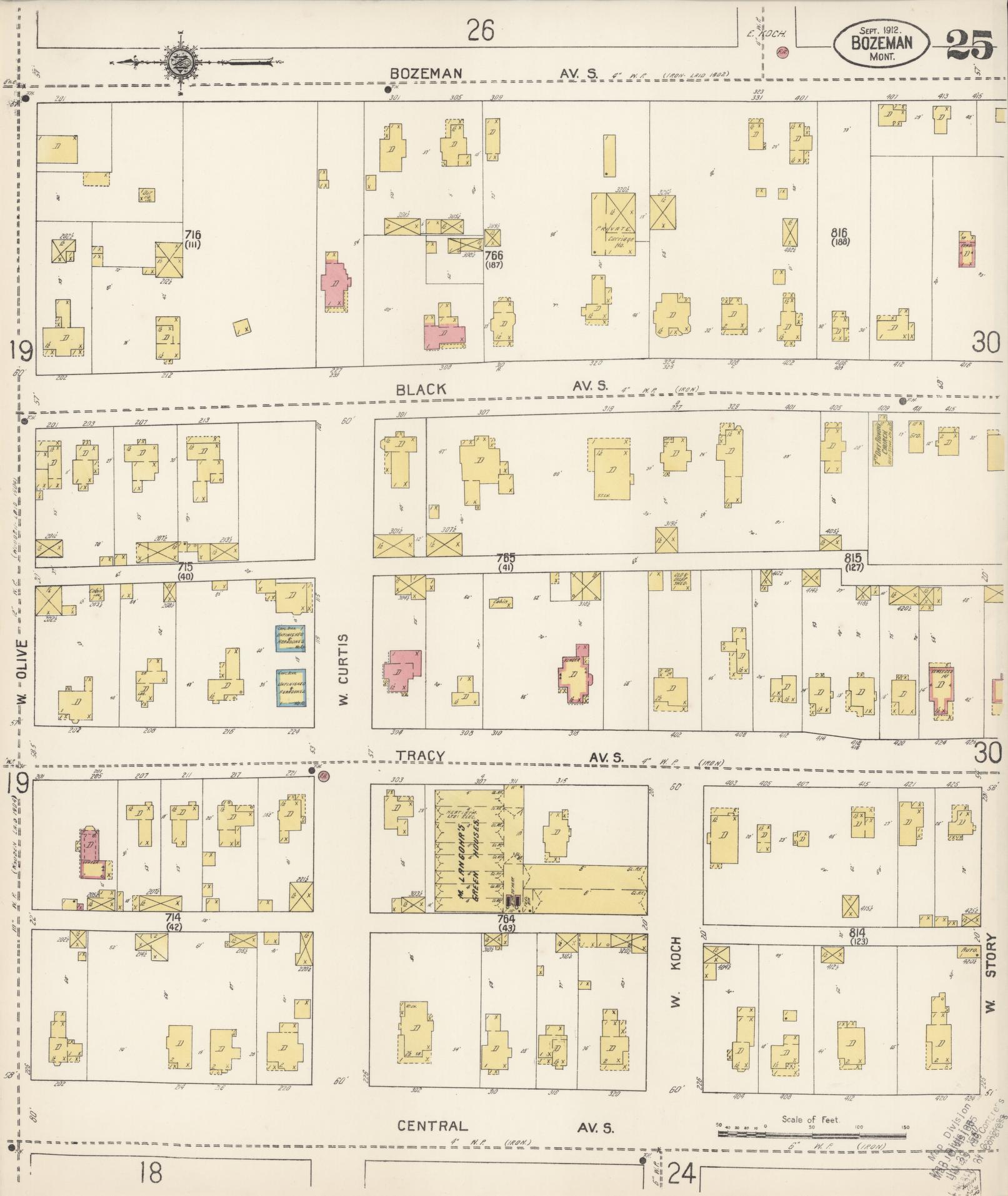 Sanborn Fire Insurance Map from Bozeman, Gallatin County, Montana (1912), Sheet #0025 - Historic Sanborn Fire Insurance Map Print, vintage old map wall art, antique decor, genealogy gift, Montana Montana map