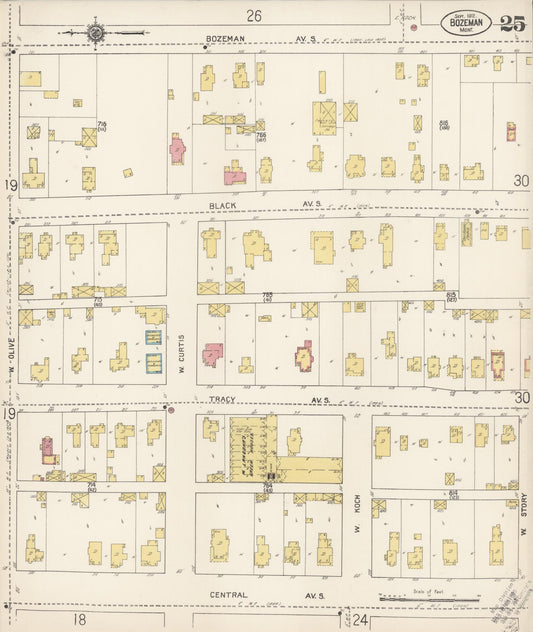 Sanborn Fire Insurance Map from Bozeman, Gallatin County, Montana (1912), Sheet #0025 - Historic Sanborn Fire Insurance Map Print, vintage old map wall art, antique decor, genealogy gift, Montana Montana map
