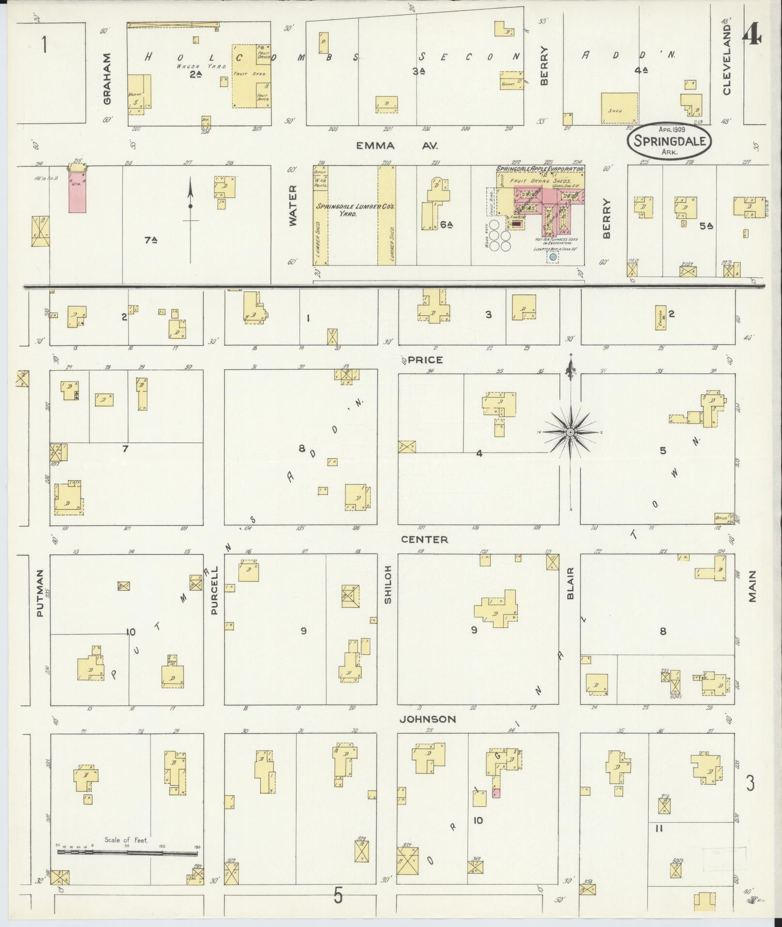 Sanborn Fire Insurance Map from Springdale, Washington County, Arkansas (1909), Sheet #0004 - Complete Map Set gallery image, historic Sanborn map, vintage wall art, Arkansas Arkansas