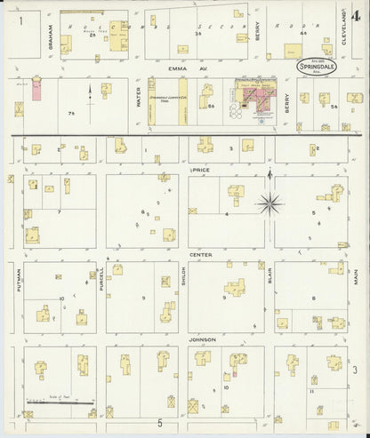 Sanborn Fire Insurance Map from Springdale, Washington County, Arkansas (1909), Sheet #0004 - Complete Map Set gallery image, historic Sanborn map, vintage wall art, Arkansas Arkansas